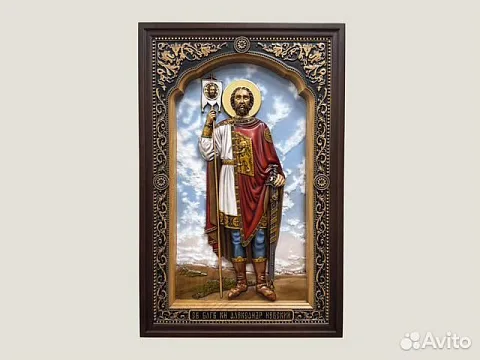 Икона резная из дерева Святой Александр Невский в подарок