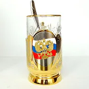 Подстаканник со стаканом «Герб России» из Златоуста в подарок — фотография 6