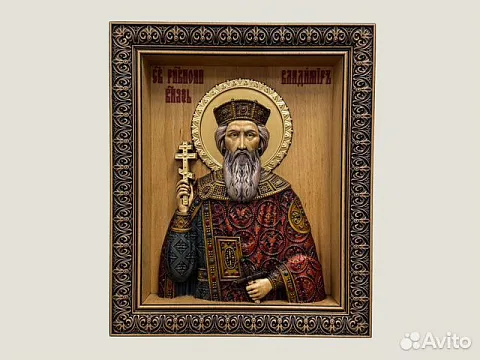 Икона резная из дерева Святой Князь Владимир — оригинальный подарок