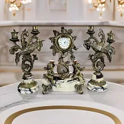 Ручная работа: Каминные часы «Колибри» из мрамора с канделябрами — фотография 1