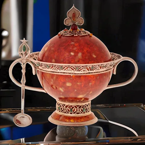 Сахарница декоративная из янтаря с ложечкой — оригинальный подарок