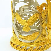 Латунный подстаканник «Птицы» с ложкой — оригинальный подарок — фотография 3
