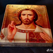 Икона "Христос Вседержитель" авторская техника — красивый подарок — фотография 3