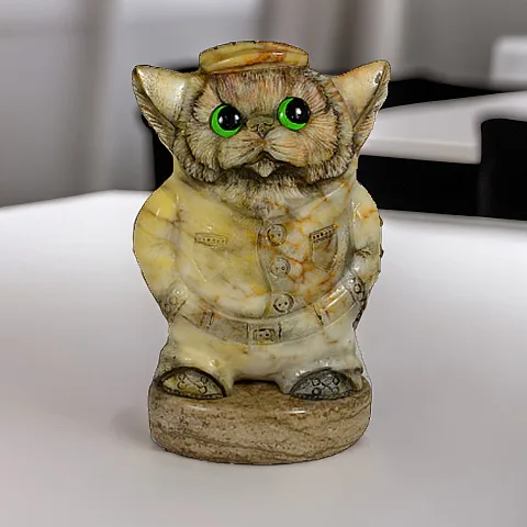 Каменная фигурка «Кот в кепке» с кальцитом — красивый подарок